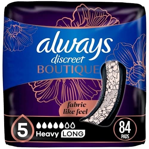 Always Discreet Boutique Adult Incontinence Postpartum Pads For Women Size 5 Heavy Long Abondant longues 28 Count x 3 Packs 84 Count total Packaging May Vary