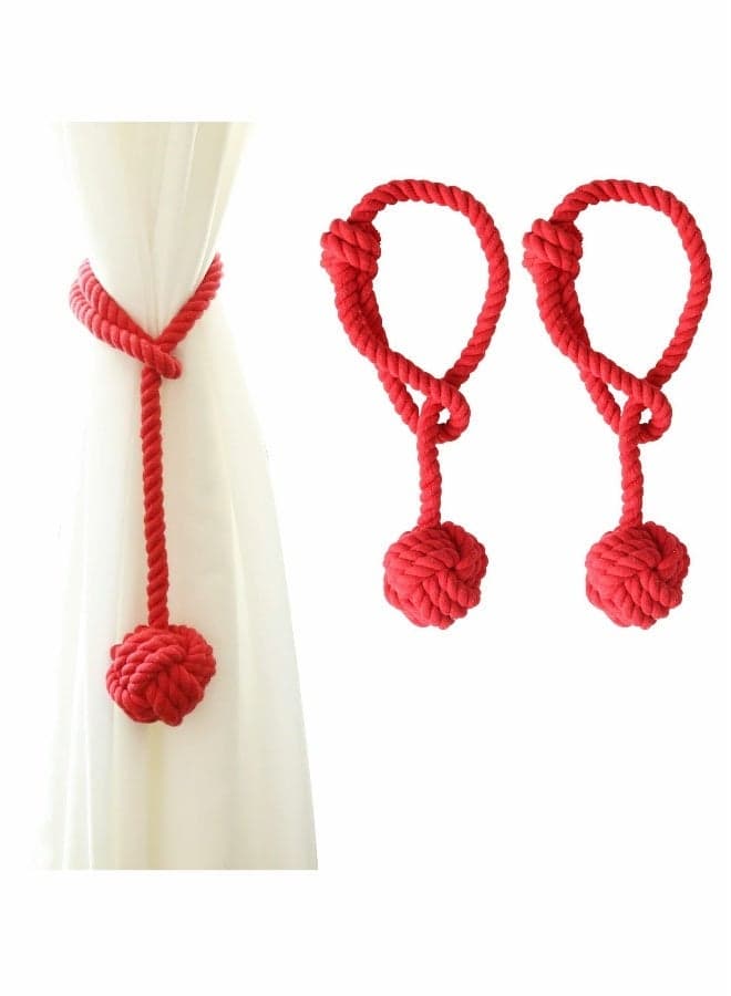 Curtain Tiebacks Curtain Holdbacks Curtain Ties with Big Woven Ball Outdoor Curtain Tiebacks Cotton Hand Woven Curtain Rope tiebacks Decorative Tie Backs for Drapes (Red 2)