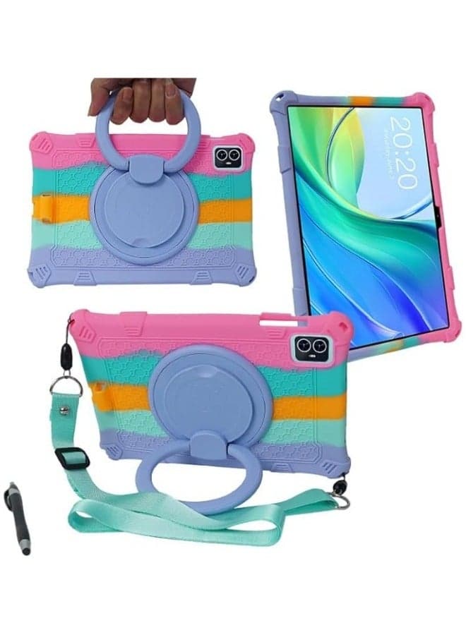 Case Compatible with Teclast M50 HD 10.1 inch 2023 Kids Soft Silicon 360 Rotating Ring Stand Cover with Should Strap and Pen