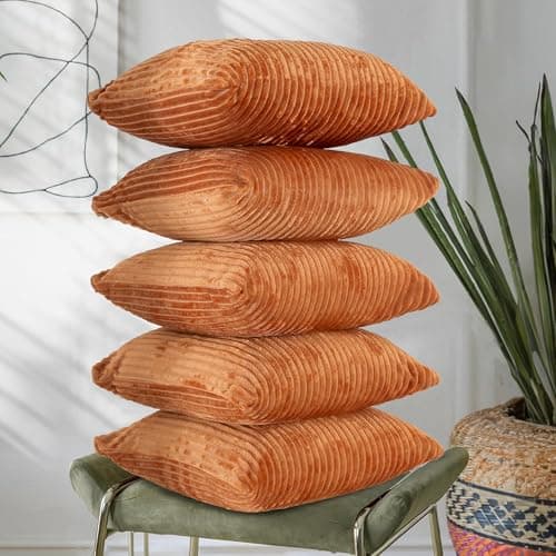RD TREND® Cushion Cover Set of 5, Decorative Sofa Living Room Home Square Cushion Covers 18 Inch x 18 Inch, Aesthetic Corduroy Striped Double Sided (Golden, Pack of 5)