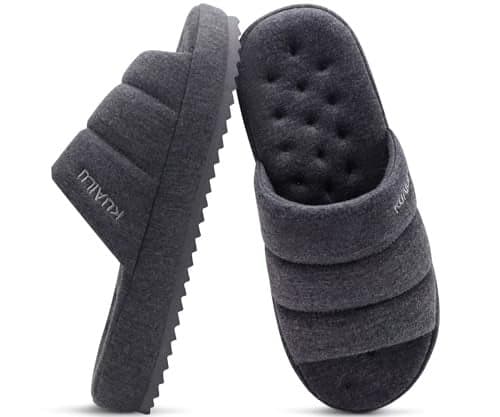 KuaiLu Slippers For Men Cottonblend Fabric Warm Slide Slipper Comfy Arch Support Indoor Outdoor House Slippers Shoes Comfortable Slip on Lightweight Thick Cushion Mens Scuff Slippers Grey Size 8