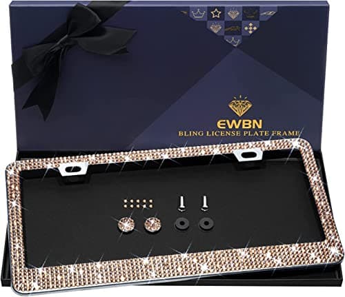 Bling License Plate Frame for Women 1PCS Sparkly License Plate Frames Over 1200 pcs 14 Facets Bedazzled Clear Glass Diamond Rhinestone Crystals wFree Glitter Diamond Box Champagne
