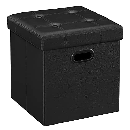 SONGMICS MAZIE Collection - 15 Inches Ottoman with Storage, Footstool, Storage Ottoman with Metal Grommet Handles, Load 660 lb, for Dorm, Living Room, Bedroom, Synthetic Leather, Black ULSF30B