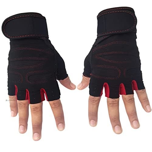 OLAHRAGA Half Finger Tactical Microfiber Cycling Gloves, Anti-Slip Breathable Motorcycle Mountain Bike Sports Training Or Outdoor Gloves For Men Women (Red), Medium