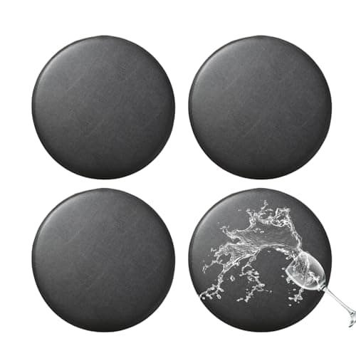 FUANGUI Bar Stool Covers Round Set of 4, Waterproof PU Bar Stool Seat Covers with Elastic Bands, Bar Stool Chair Covers Washable Stool Cushion Slipcover for 12-15 Inch - Black