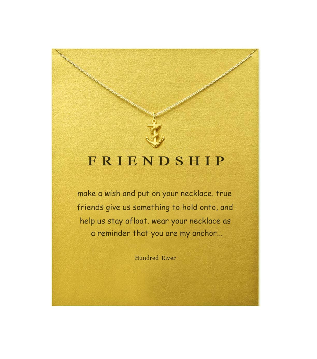 Baydurcan Friendship Anchor Necklace with Message Card Gift Card (gold anchor)