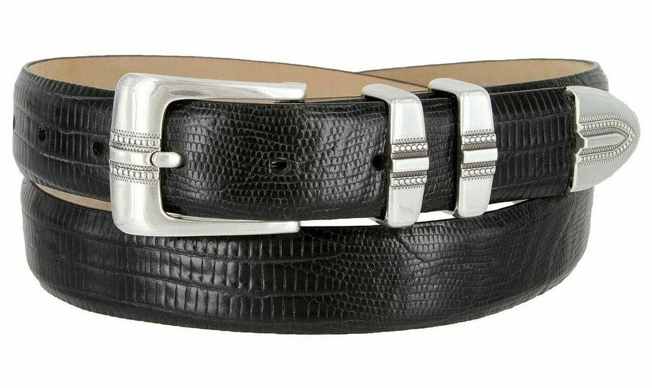 Kaymen_Genuine Full-Grain Cowhide Leather Designer Golf Dress Belt 1-1/8"(30mm) Wide (Lizard Black, 36)