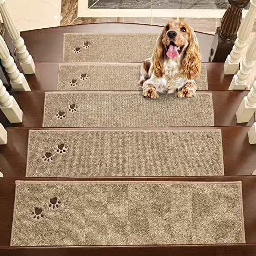 BEQHAUSE Stair Treads for Wooden Steps 28inX9in Non Slip Carpet Stair Treads Indoor Stair Runners Machine Washable Soft Stair Rugs Mat Surface Polyester TPE Backing 15pcs Beige