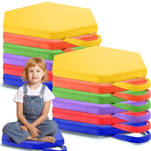 Suzile 12 Pcs 12'' Floor Cushions for Classroom Flexible Floor Seating with Handles Hexagon Classroom Carpet Cushions for Kids Toddlers Daycare Preschool Furniture