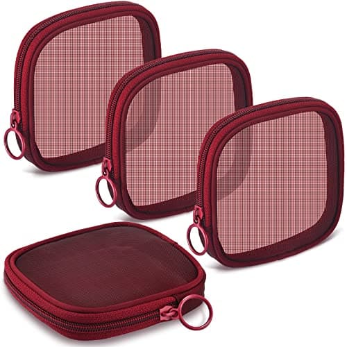 Weewooday 4 Pcs Mesh Makeup Bag Mesh Cosmetic Bag Travel Toiletry Pouch with Zipper Mini Makeup Cosmetic Purse for Daily Accessory(Small,Wine Red)