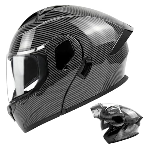 TTMiku Motorcycle Helmet, Youth Adult Full Face Flip Up Modular Dirt Bike ATV Motorbike Street Race Helmet Casco para Moto, DOT Approved (Carbon Fiber, Large)