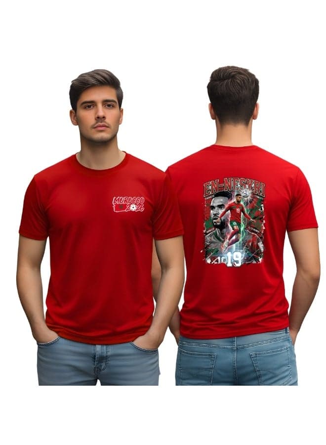 Morocco Football Player Men's Dry-Fit T Shirt | Soccer Theme Sports Tee | Round Neck Short Sleeve | Casual Daily Wear — M