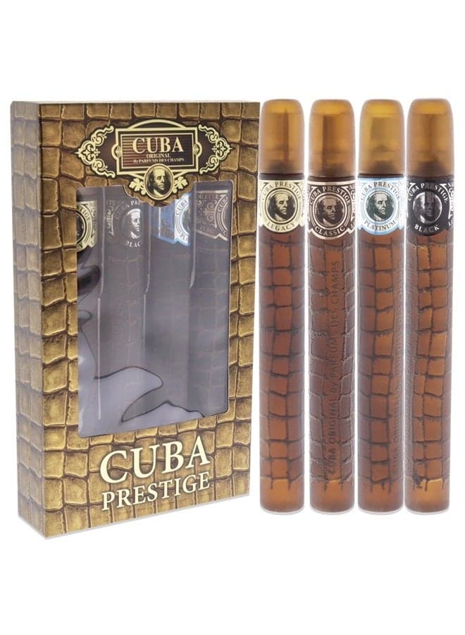 Prestige Men 1.17oz Classic EDT Spray, 1.17oz Black EDT Spray, 1.17oz Platinum EDT Spray, 1.17oz Legacy EDT Spray 4 Pc Gift Set, (amgcubp4)