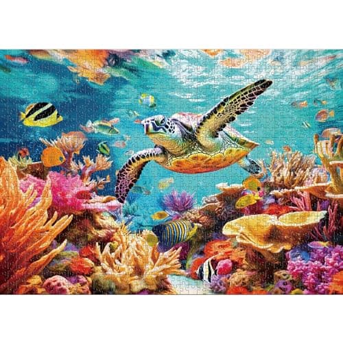 takfot Puzzles for Adults 1000 Pieces Ocean Beach Sea Turtle Coral 1000 Piece Puzzles with Letters on Back Jigsaw Puzzles 1000 Pieces for Fun Game Nights 276 L X 205 W 11 Poster