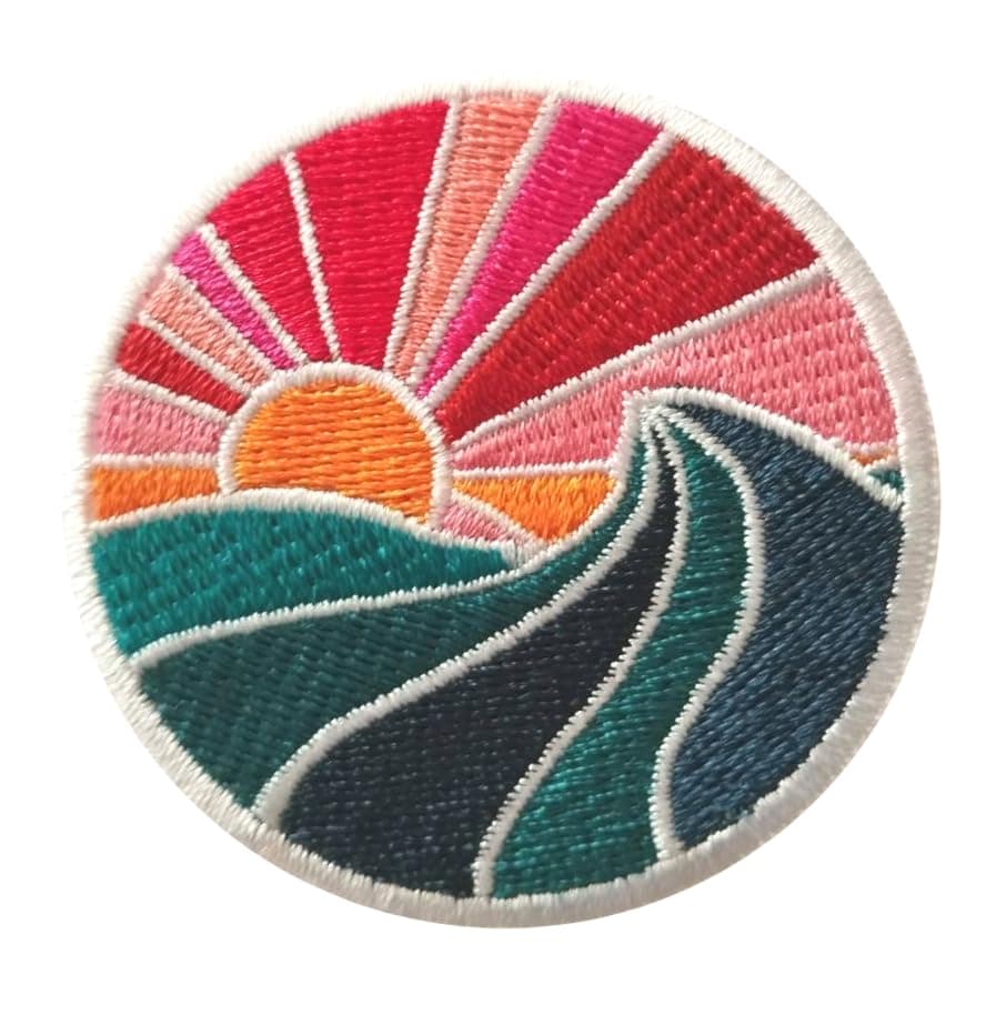 PatchClub Wave and Sun Aesthetic Colorful Ocean Patch 2 inches Fully Embroidered Cool Iron OnSew On Patches