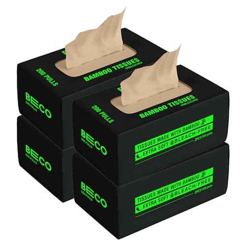 Beco Bamboo Super Soft 2-ply Car Tissue Box| Facial Tissue-200 pulls x 3 Packs (600 Pulls) | 100% Natural & Ecofriendly
