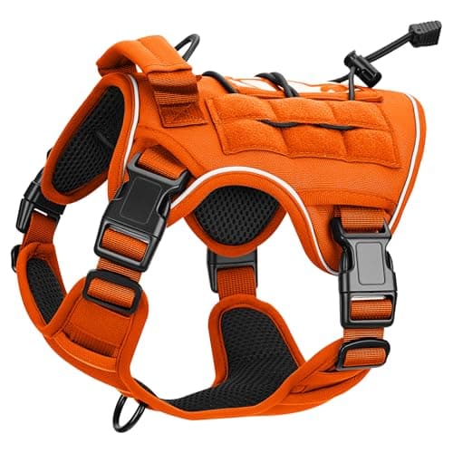 Heavy-Duty Tactical Dog Harness for Large Dogs, No Pull Adjustable Reflective Pet Vest with Molle System, K9 Military-Grade Control for Service Training, Outdoor & 10+ Breeds, Orange, Small