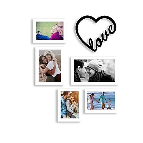 Art Street Set of 5 White Photo Frame With Love MDF Cutout for Home Décor Living Room Wall Decoration (Size - 5X7, 6X8, 8X10 Inches)