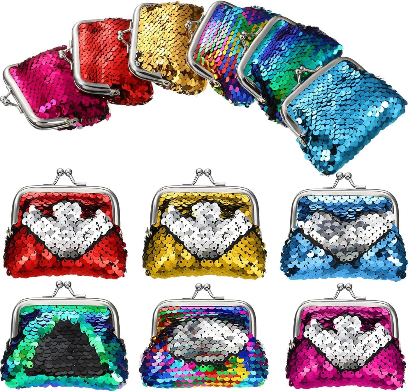 Frienda Sequin Coin Purses Reversible Sequin Mini Wallets Pouches Colorful Sequins Bags for Women Party Favor