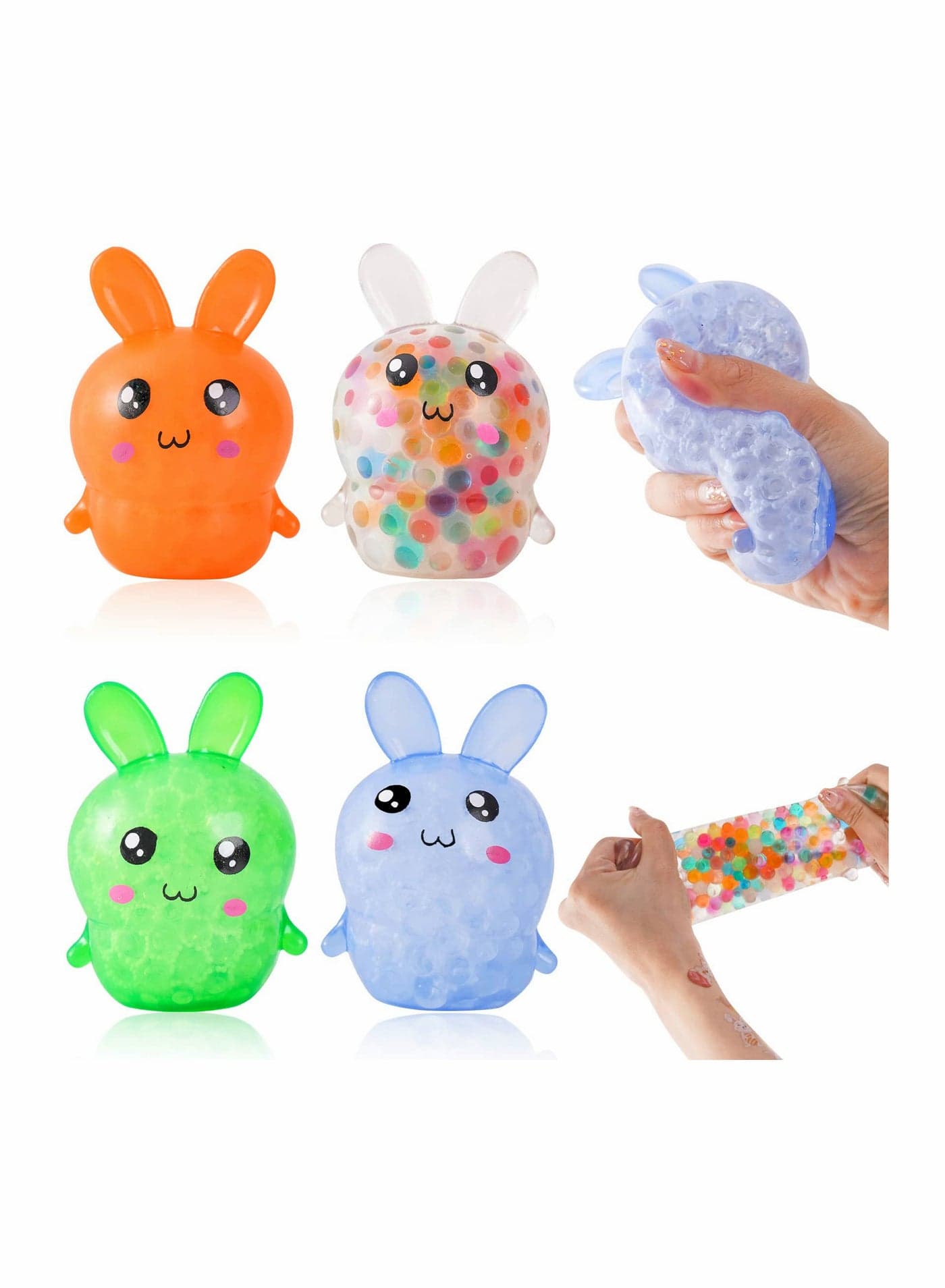 Stress Balls Toy Sensory Balls 4 Pack Bunny Stress Balls Toy for Kids Girls Rabbit Sensory Balls Relief Hand Fidget Toys Filled with Water Beads to Relax Party Favor for Children