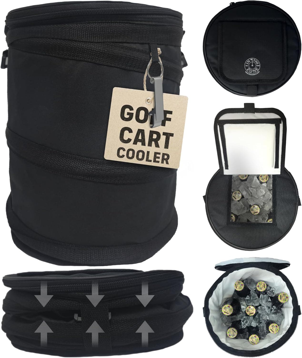 Golf Cart Cooler – Collapsible Pop Up Design for Golf Carts and Push Carts, Black