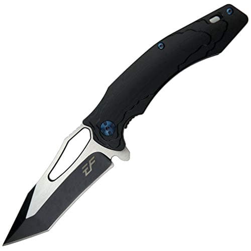 Eafengrow EF915 Folding Knife D2 Steel Blade with Black-Oxide Coating; G10 Handle with Ball Bearing Safe Open Flipper Knife, Locking Liner and Pocketclip for Camping Work (Black)