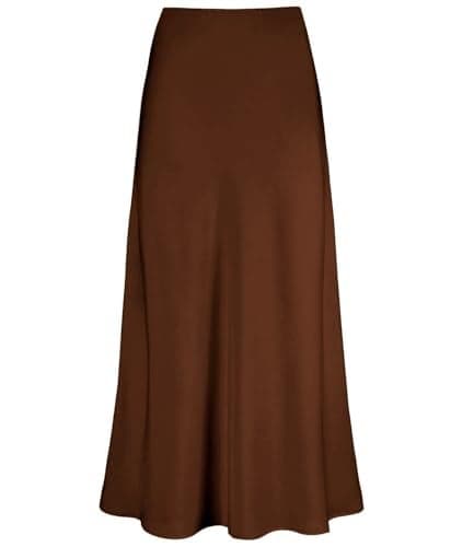 Outoshe Women's Satin High Waisted Maxi Skirts Hidden Elasticized Waistband A Line Long Skirt