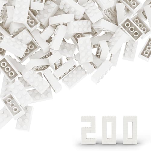 Classic Bulk Brick Block 2x4 200 Piece Building Brick White Compatible with Lego Parts and Pieces 3001 Creative Play Set Compatible with Major BrandsColourWhite