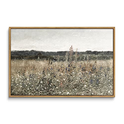 InSimSea Framed Canvas Wall Art Vintage Decor, Wildflower Field Vintage Wall Art Canvas Prints, Modern Farmhouse Bathroom Home Wall Decor, 16"x24"