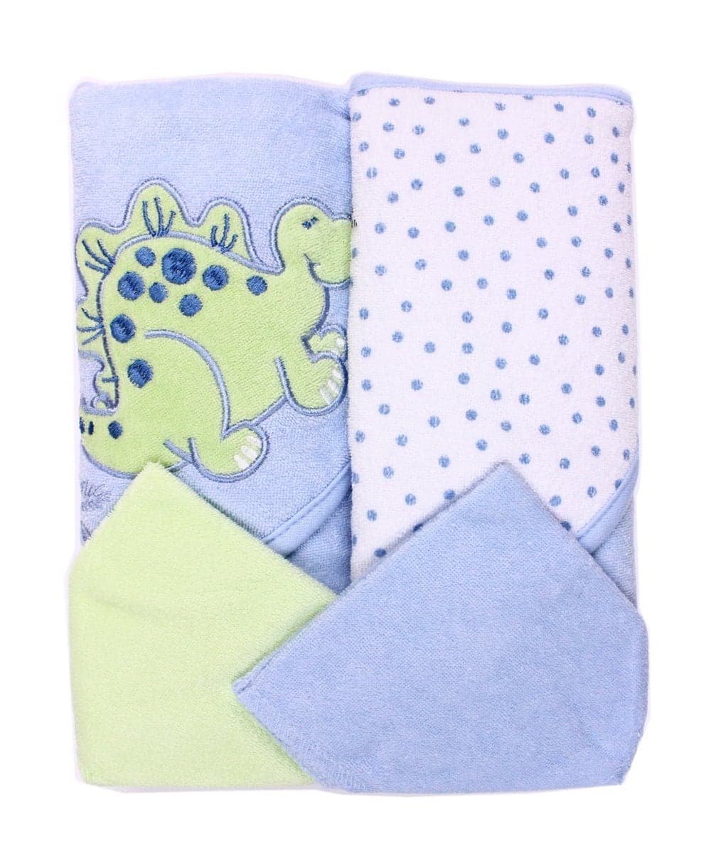 Spasilk Hooded Terry Bath Towel with Washcloths Dino Blue 2Count