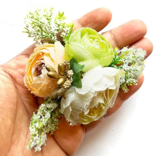 ADIKALA™ Set of 6 Handmade Artificial Peonies Flower Bunch for Hamper, Flower Brooch Hamper for Decoration, Gifting, Trousseau Packing | Flower Bunch (Parrot Green)
