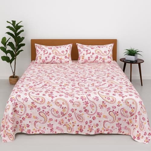 Bhoomi Impex King Bed Bedsheet with Pillow Covers -Soft & Breathable Fabric -Paisley Pink Printed Bedsheet for Bedroom Décor