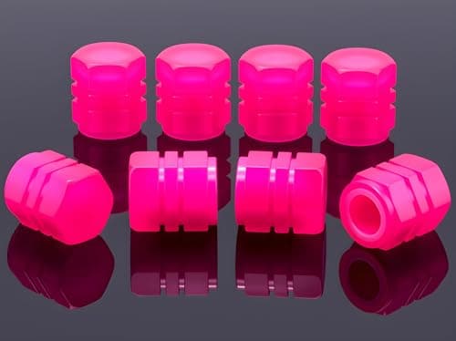 MEAJOO 8PCS Fluorescent Tire Valve Stem Caps Luminous Car Tire Air Cap Corrosion Resistant LeakProof Wheel Valve Cover Universal for Cars Trucks Bikes Motorcycles BicyclesPink