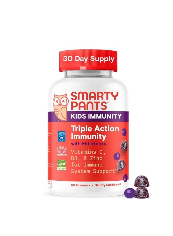 Kids Immunity Elderberry Gummies: Kids Immune Support Supplement, Vitamin C, Vitamin D, Vitamins B6 & B12 and Zinc, Gluten Free, Elderberry Flavor, 60 Count (30 Day Supply)