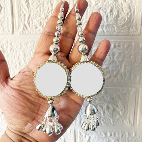 Adikala Craft Store Handmade Work Ethnic Sequin Tassel Latkan Set of 2 for Saree Pallu, Designer Blouse, Dupatta and Lehenga (Silver Mirror)