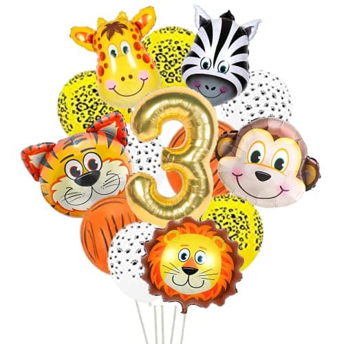 Fi - Flick In Jungle Theme Party Decorations 3Rd Birthday Jungle Safari Animal Balloons Set 17Pcs, Wild One Decoration - Aluminium, Multicolor