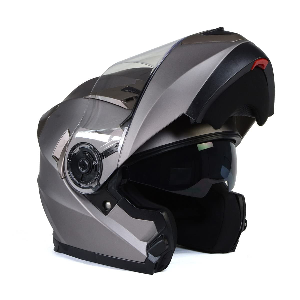 Milwaukee Helmets MPH9808DOT Ionized Silver Advanced Motorcycle Modular Helmet Biker w Drop Down Visor Large