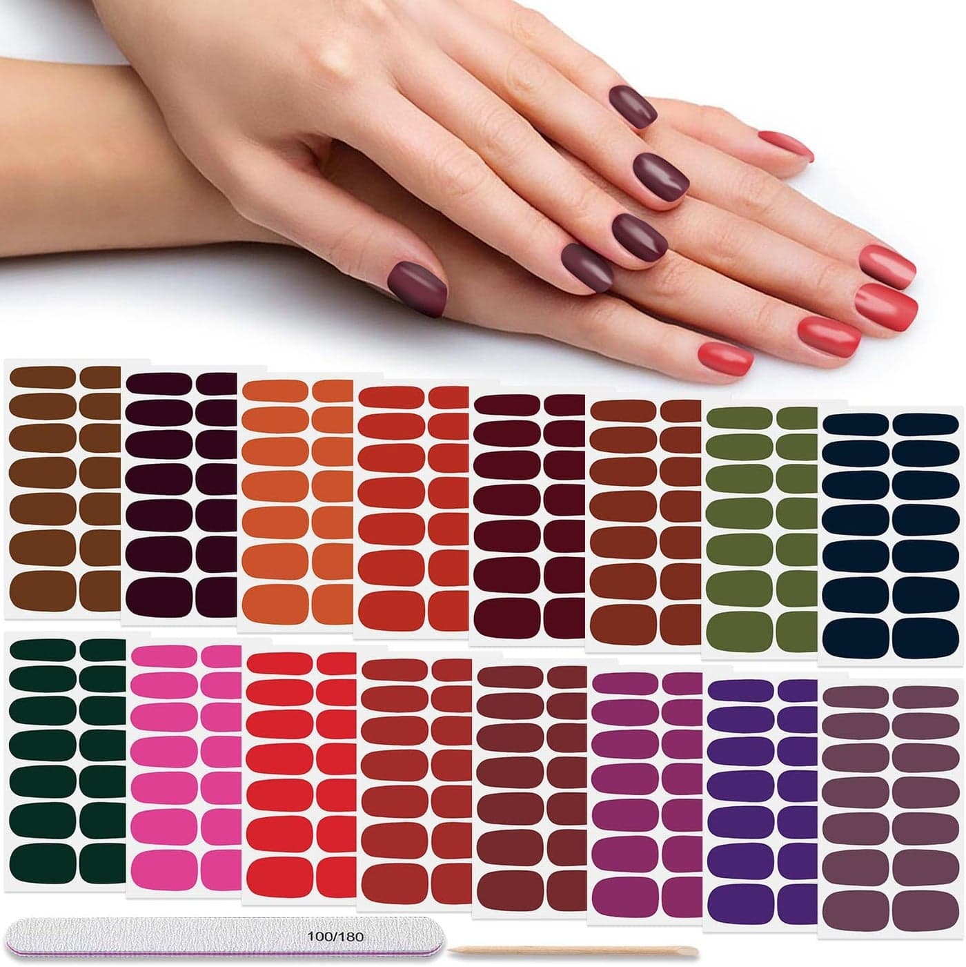 DANNEASY 16 Sheets Nail Polish Strips Full Nail Wraps Gel Nail Strips Self Adhesive Nail Polish Stickers for Women Fingernails Nail Art Accessories with Nail File, Cuticle Stick(Dark Color)
