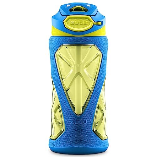 ZULU Torque 16oz Plastic Kids Water Bottle with Silicone Sleeve and Leak-Proof Locking Flip Lid and Soft Touch Carry Loop for School Backpack, Lunchbox, Outdoor Sports, BPA-Free Dishwasher Safe, Gray