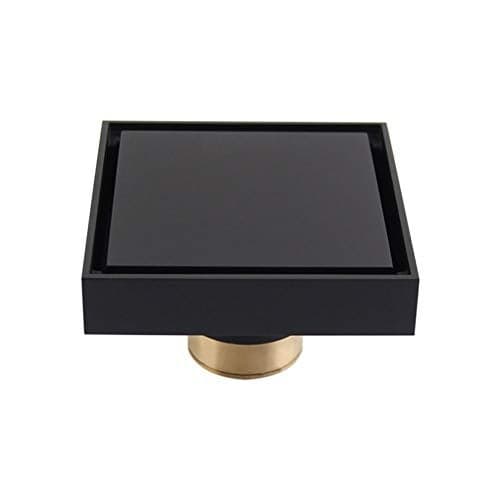 4 inch Solid Brass Square Shower Floor Drain with Tile Insert Grate Removable Cover Hair Catcher Strainer, Matte Black Plated Finish Anti Clogging and Odor