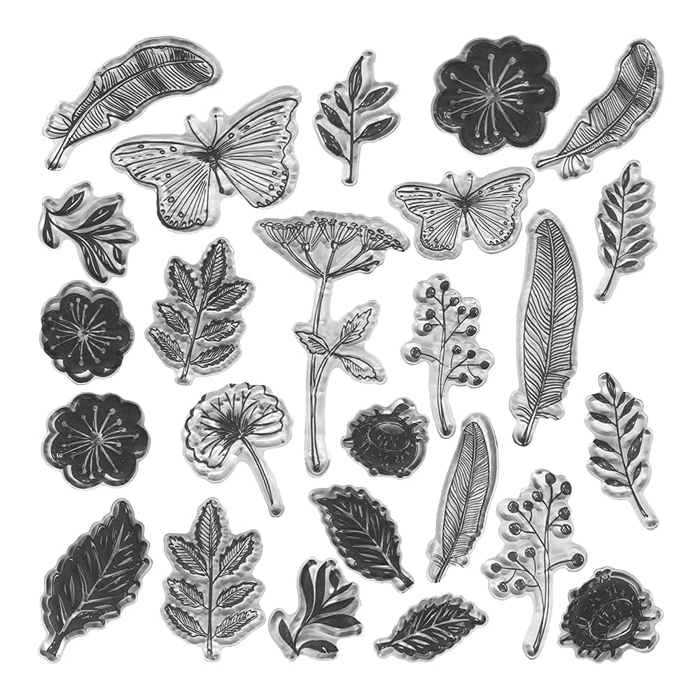 Flowers Leaf Background Clear Stamps with Sentiments Dandelion Flowers Leaves Butterfly Clear Rubber Stamp for Holiday Card Making Decoration and DIY Scrapbooking Album DIY Crafts