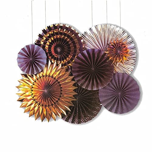 Lalantopparties Party Paper Fans Round Paper Fans Party Decoration Material Pinwheel Decoration for Wedding Anniversary Bachelorette Bridal Shower Theme Party Pack of 8 Purple Black