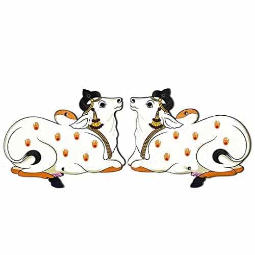 Adikala MDF Pichwai Seated Cow Design Cutout for Diwali | Dussehra | Rangoli | Pooja | Festival Gift | Wedding Decorations 5.INCH (Set of 6)