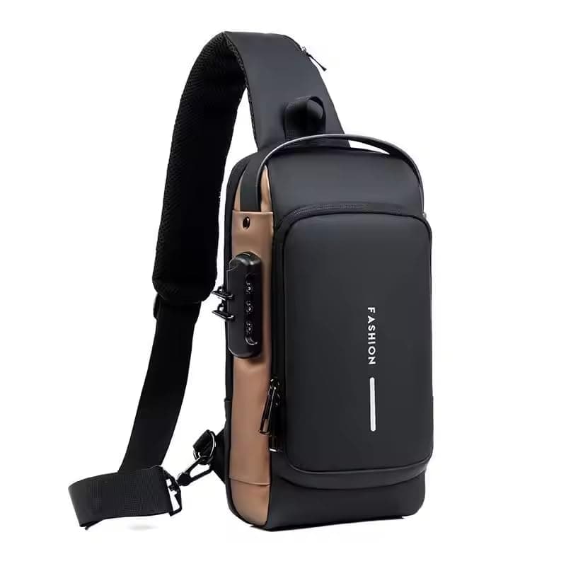 Yatee Men’s Sling Bag with USB Charging Port, Anti-Theft Crossbody Chest Bag, Waterproof Shoulder Backpack for Travel, Office, College & Daily Use (Brown)