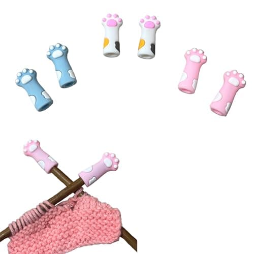 SPANSEE 6 PCS Cat Paw Knitting Stitch Stoppers Needle Minder Knitting Needle Point Protectors Needle Stopper Knitting Supplies fit Size 1117 8mm1275mm Needles