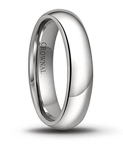 CROWNAL 1mm 2mm 3mm 4mm 5mm 6mm 7mm 8mm Tungsten White/Yellow Gold/Rose Gold Plated Wedding Band Ring Men Women Plain Dome Polished Comfort Fit Size 3 to 17(White 5mm,9.5)