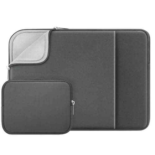 RAINYEAR 14 Inch Laptop Sleeve Protective Case Soft Fluffy Lining Cover Carrying Bag with Front Pocket & Accessories Pouch, Compatible with 14" Notebook Computer Chromebook (Gray, Upgraded Version)