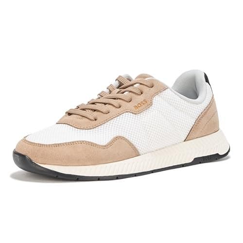 BOSS Leather Mix Low Top Sneaker Moth Wing, Bright White 13