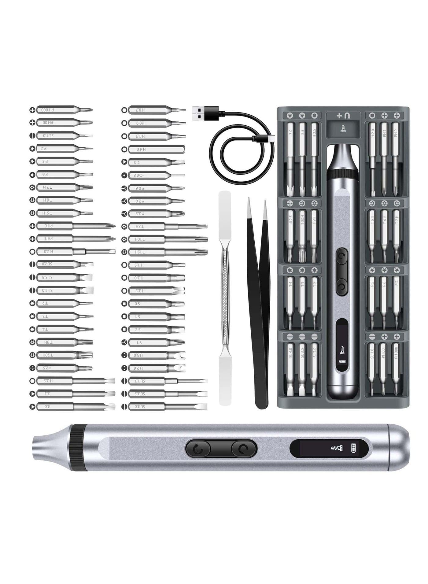51 in 1 Mini Electric Precision Screwdriver Set USB-C Rechargeable Portable Cordless with 48 Magnetic Bits - LED Lights for Repair Tool Laptop Phone PC Camera