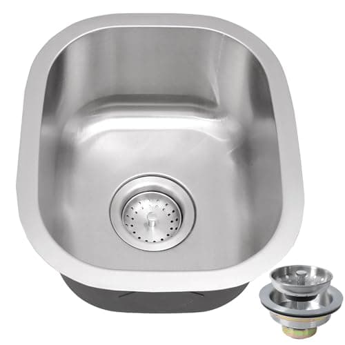 MONSINTA Bar Sink, 15 Inch Undermount Kithcen Sink, 15" x 12" Small but Deep Single Bowl RV Sink With Sink Drain Assembly, 18 Gauge Stainless Steel, Suitble for Bathroom, Laundry,Trailer, Back Deck